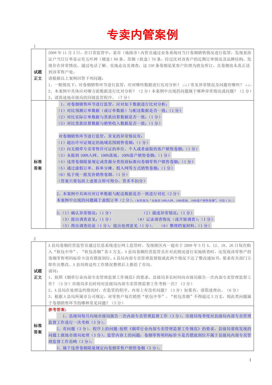 高级烟草专卖内管(技能要点).doc_第1页