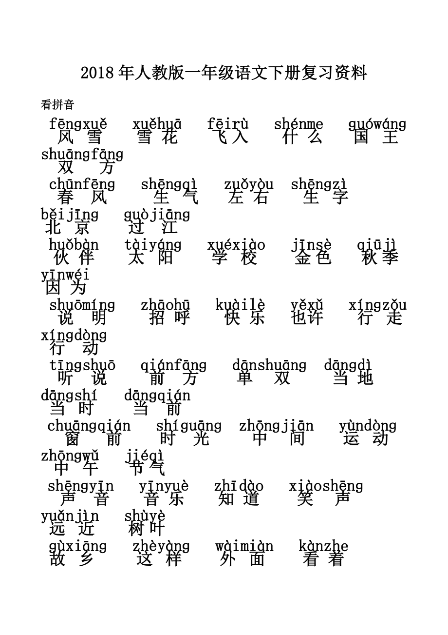 2019部编版小学一年级语文下册期末复习资料及练习.doc_第2页