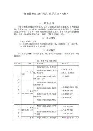 初级保健按摩师培训大纲.doc