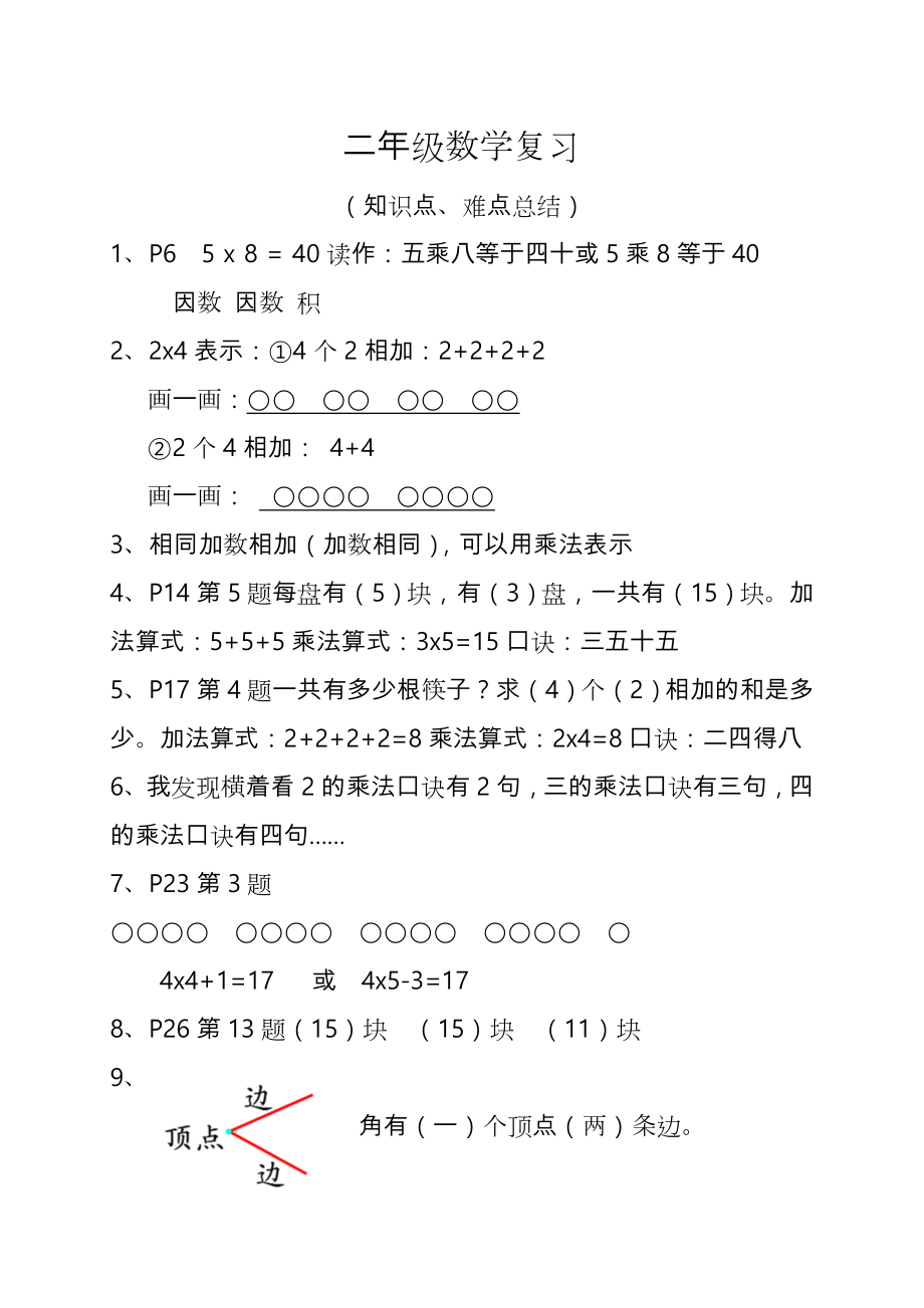 青岛版二年级数学上复习知识点汇总.doc_第1页