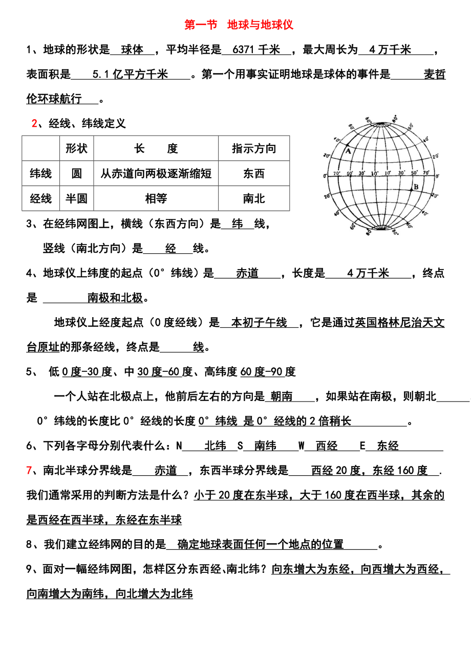 鲁教版初一地理上册精简复习提纲[1]课案.doc_第1页