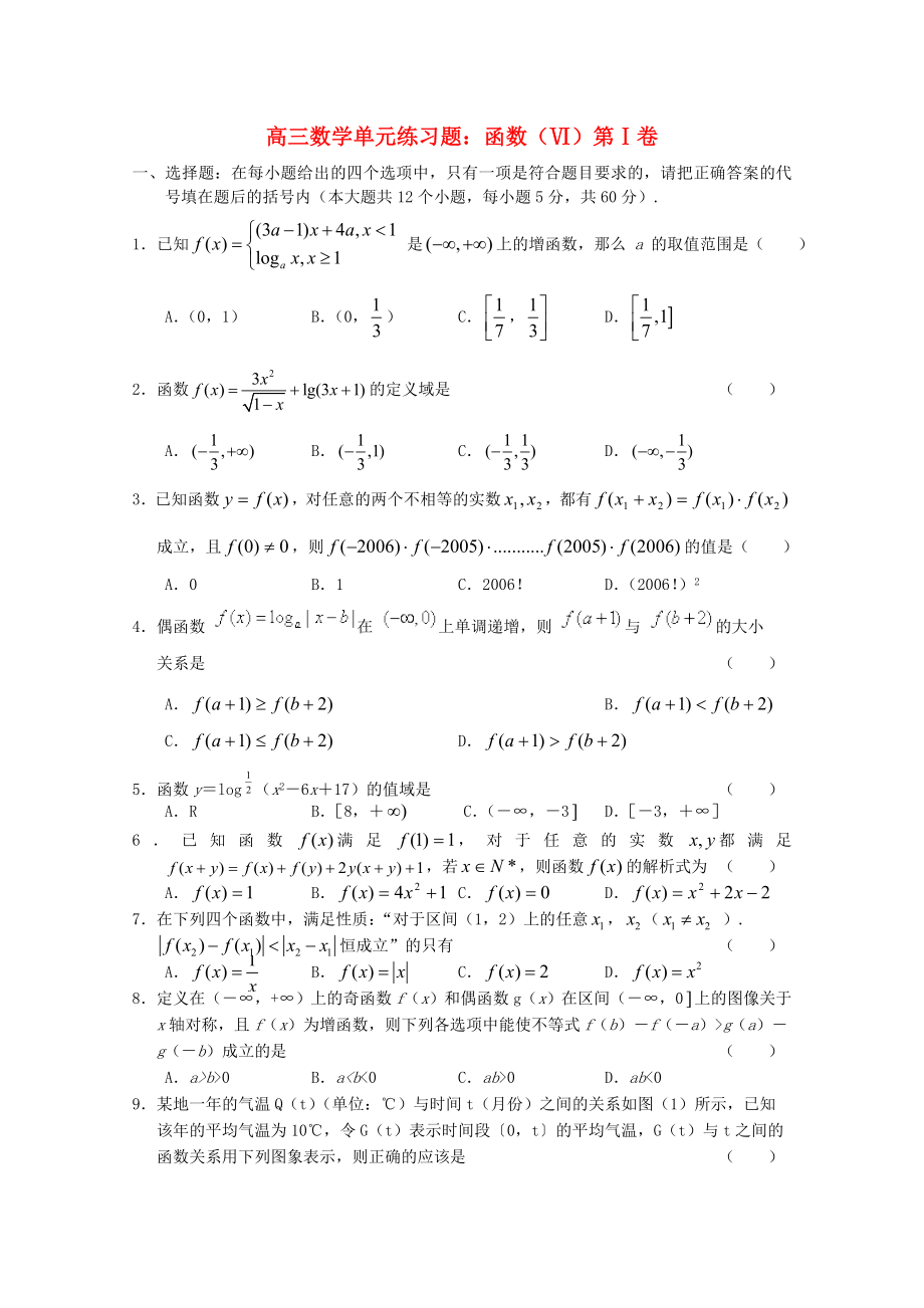 高三数学一轮复习-函数(Ⅵ)单元练习题.doc_第1页