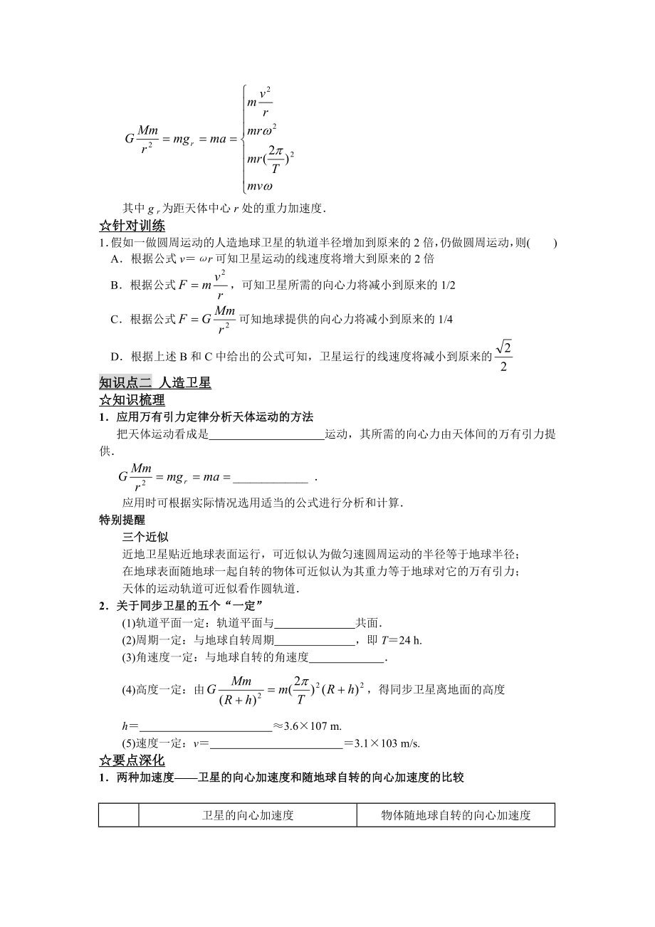 高一物理万有引力与航天复习考试知识点.doc_第2页