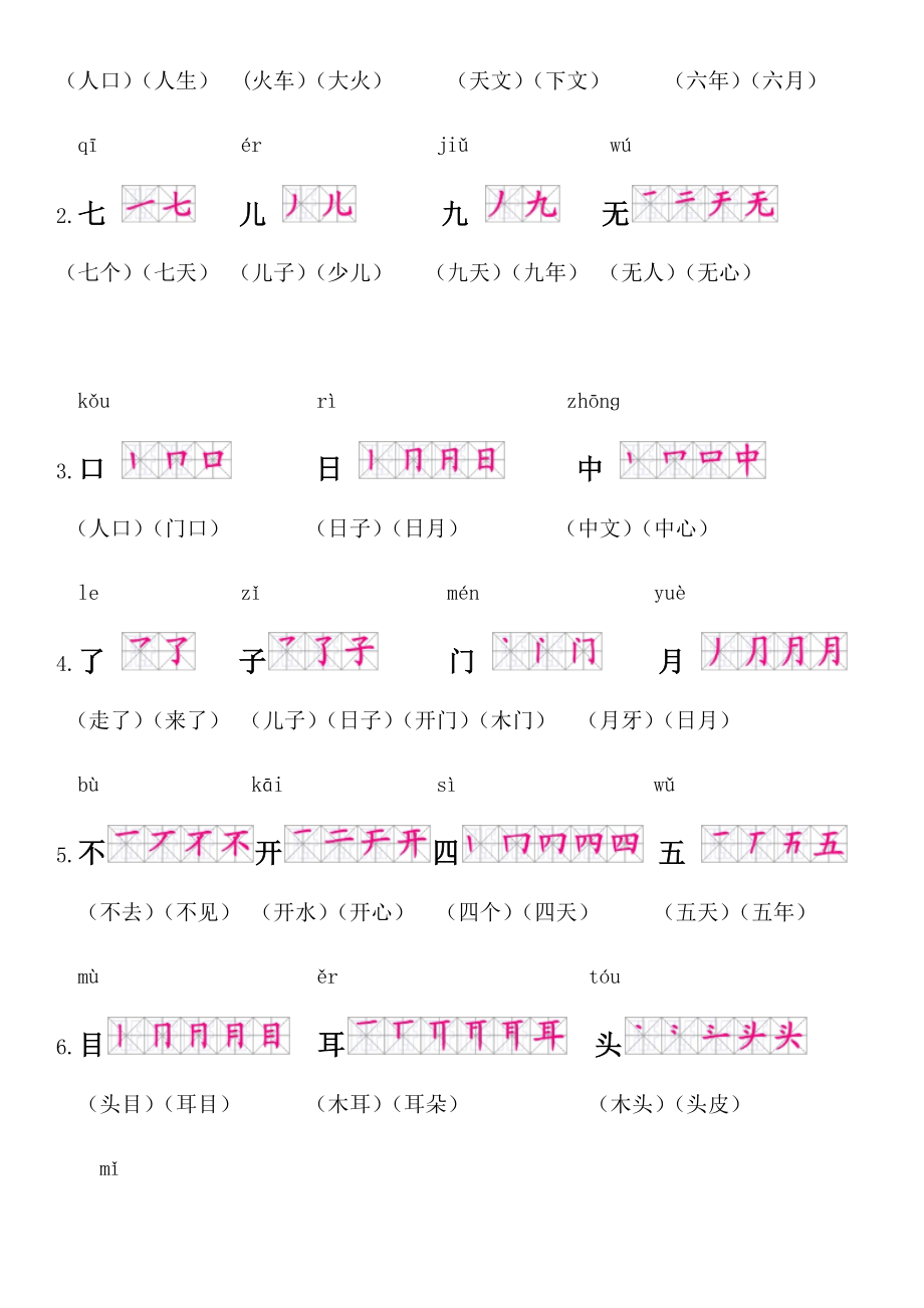 部编版一年级语文上册生字书写笔画笔顺汇总.docx_第2页