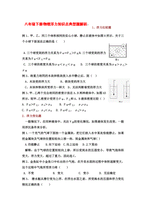 人教版八年级物理下册浮力知识点典型题解析.docx