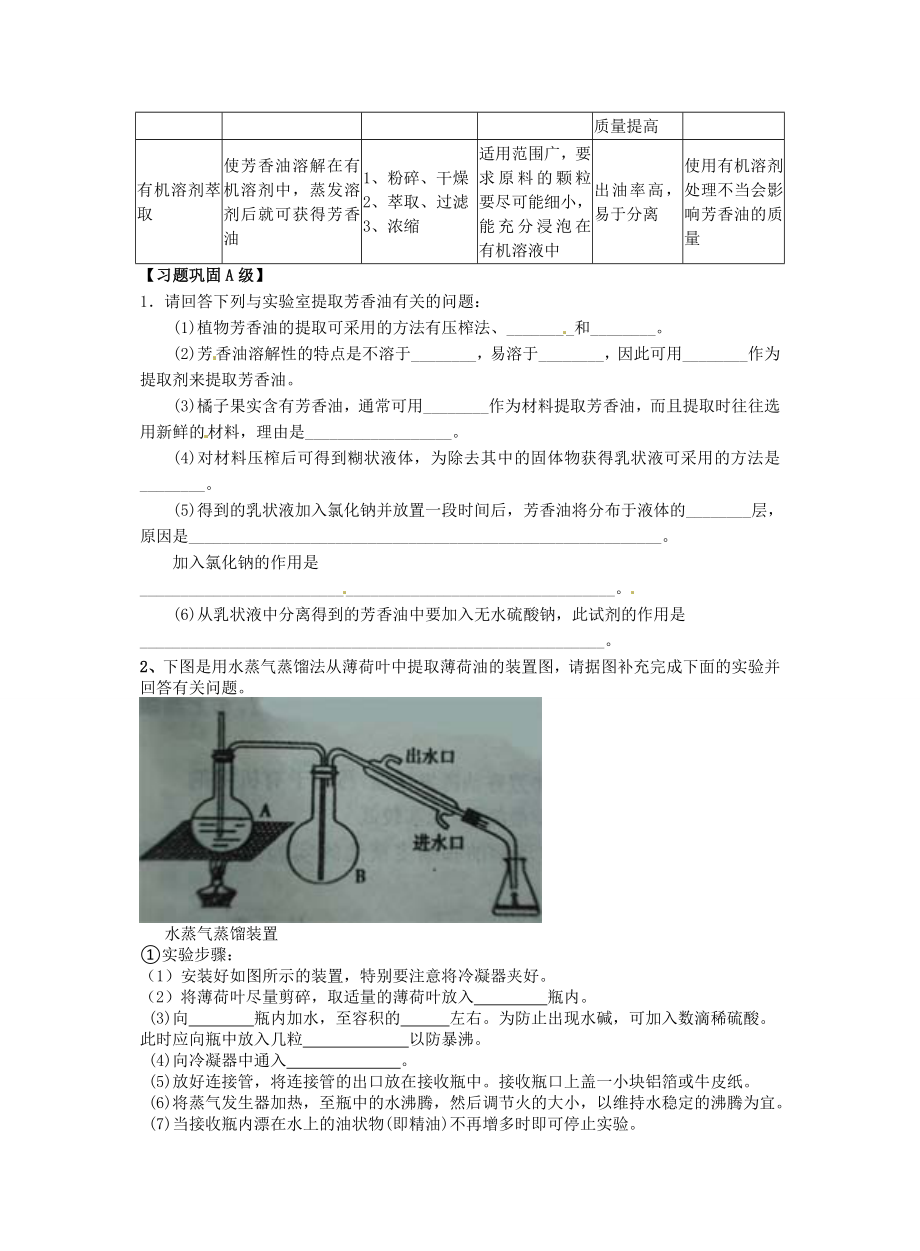 植物芳香油的提取学案(附答案).doc_第2页