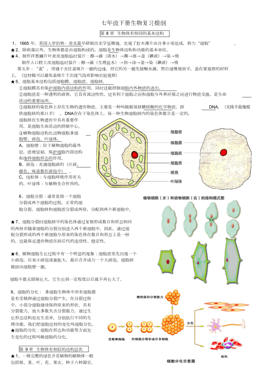 苏科版生物七年级下册知识点总结期末复习资料.doc_第1页