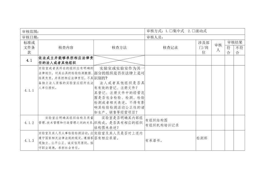 最新实验室评审准则内审检查表.doc_第1页