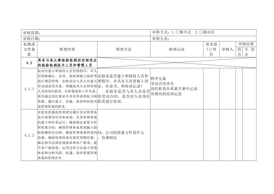 最新实验室评审准则内审检查表.doc_第3页