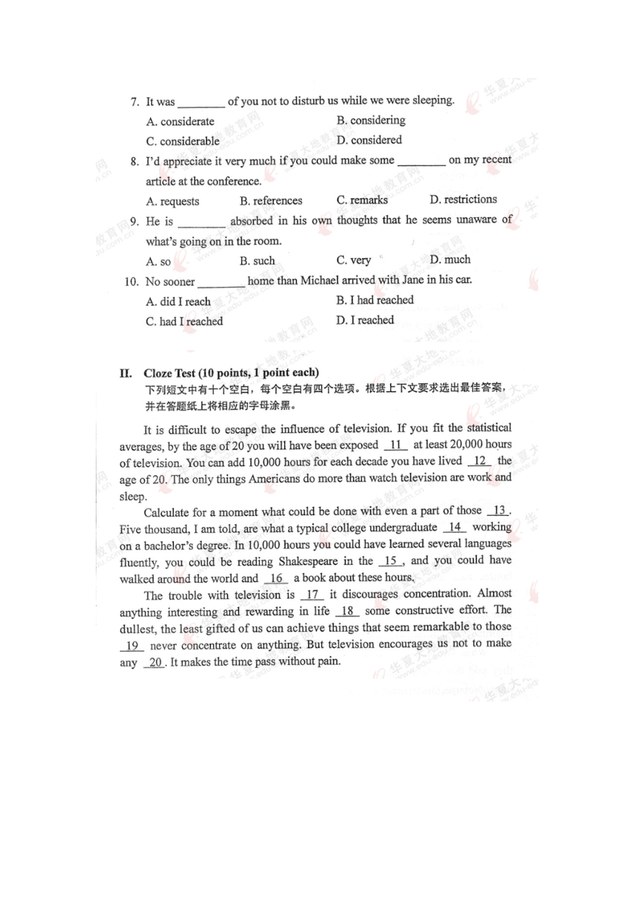 全国4月自学考试英语(二)试题及答案.doc_第2页