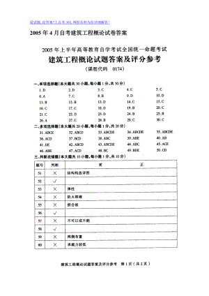 20054月自考建筑工程概论试卷答案.doc