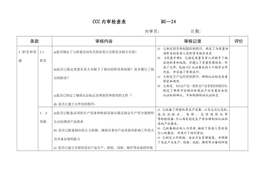 CCC内审检查表 答案.doc_第1页