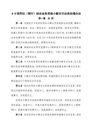 信用社（银行）综合业务系统小额支付业务处理办法.doc