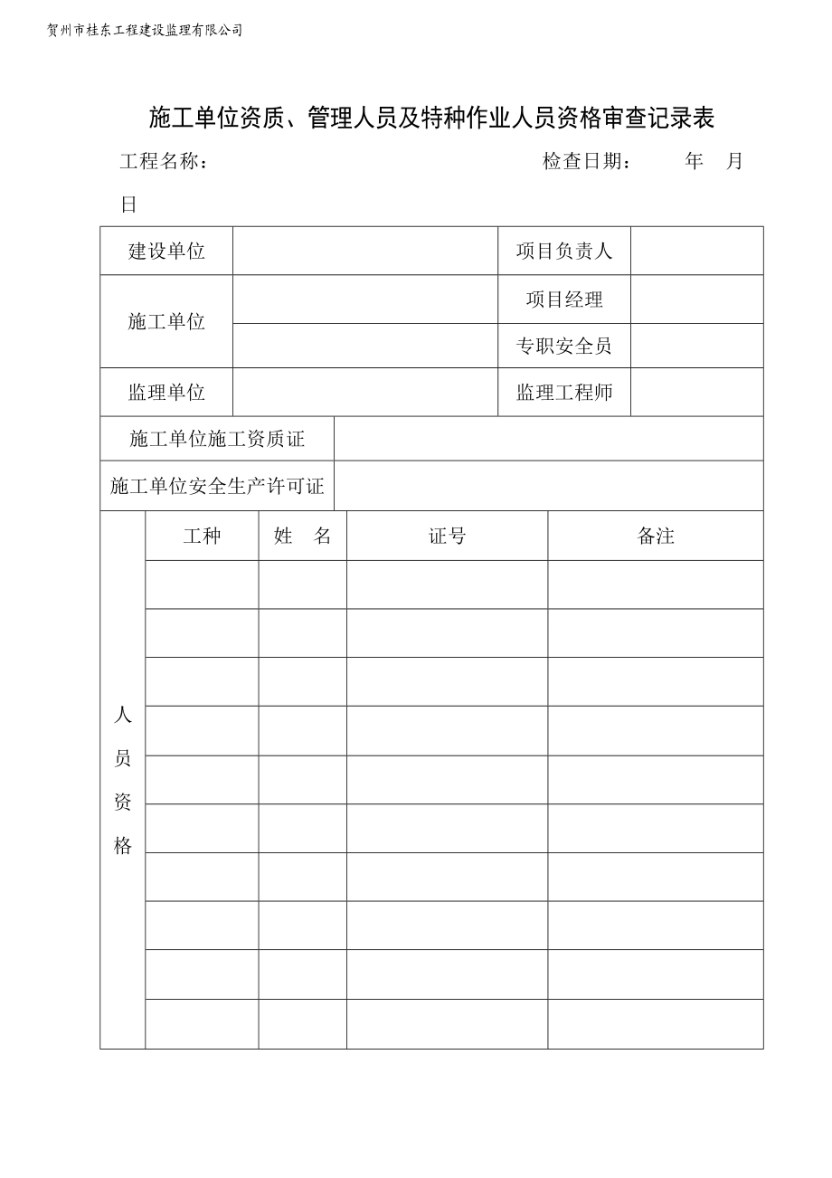 施工单位资质及特种作业人员资格审查表.doc_第1页