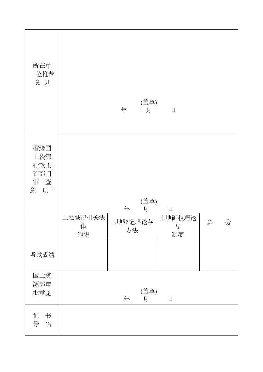 土地登记人员持证上岗资格考试审批表.doc_第2页