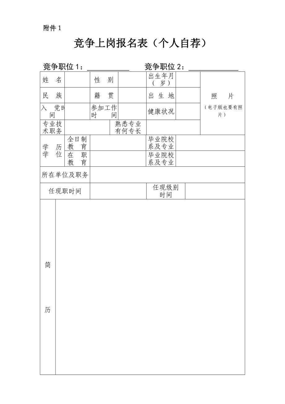 竞争上岗报名表(个人自荐).doc_第1页