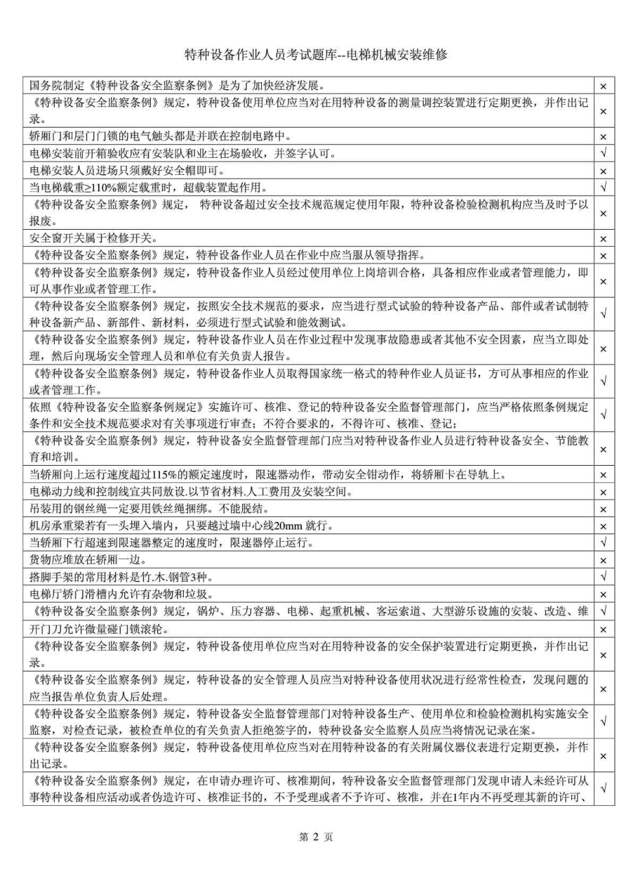 特种设备作业人员考试题库电梯机械安装维修上机模.doc_第2页