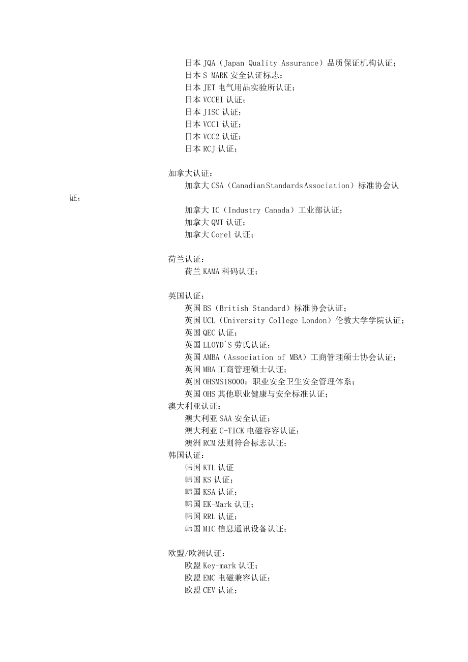 全球各国家认证及认证机构汇总目录.doc_第3页