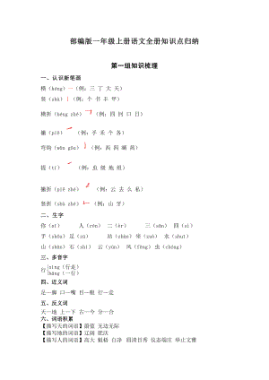 人教部编版一年级上册语文知识点归纳.doc