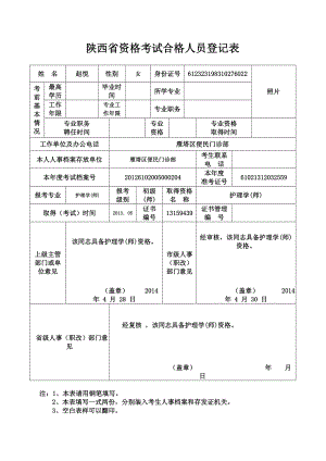 陕西省资格考试合格人员登记表.doc