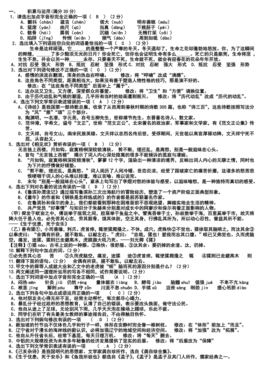 积累与运用初三语文语文初中教育教育专区.doc_第1页