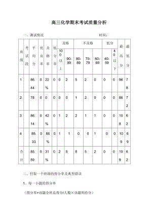 高三化学期末考试质量分析.doc