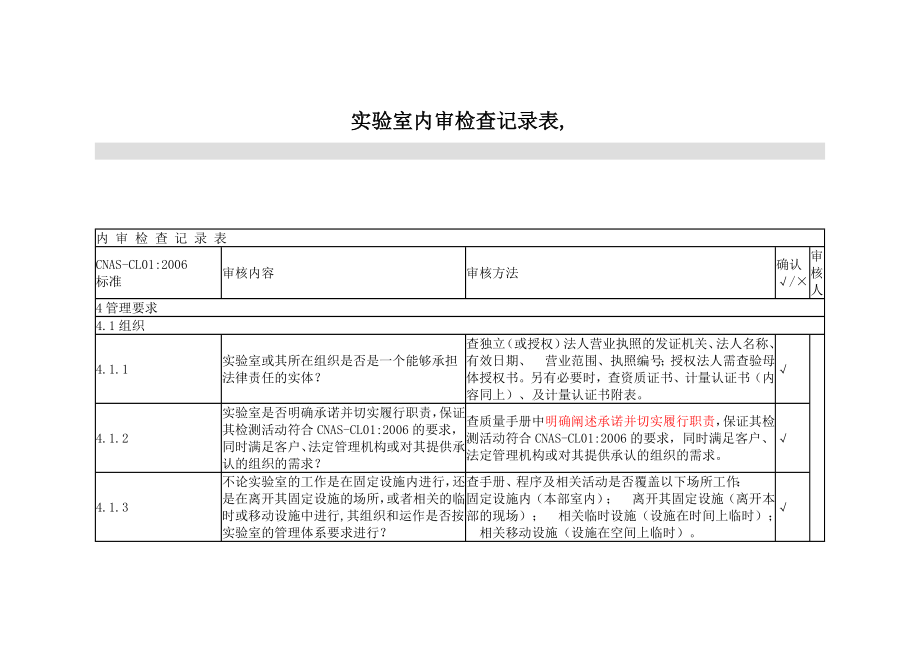 实验室内审检查记录.doc_第1页