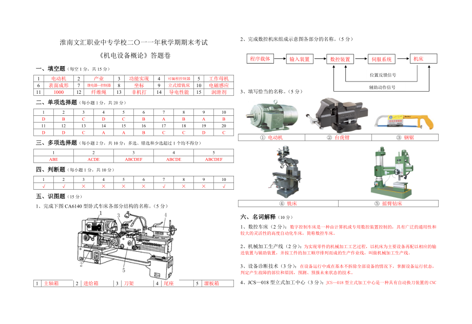 机电设备概论》期末考试卷(含答案).doc_第3页