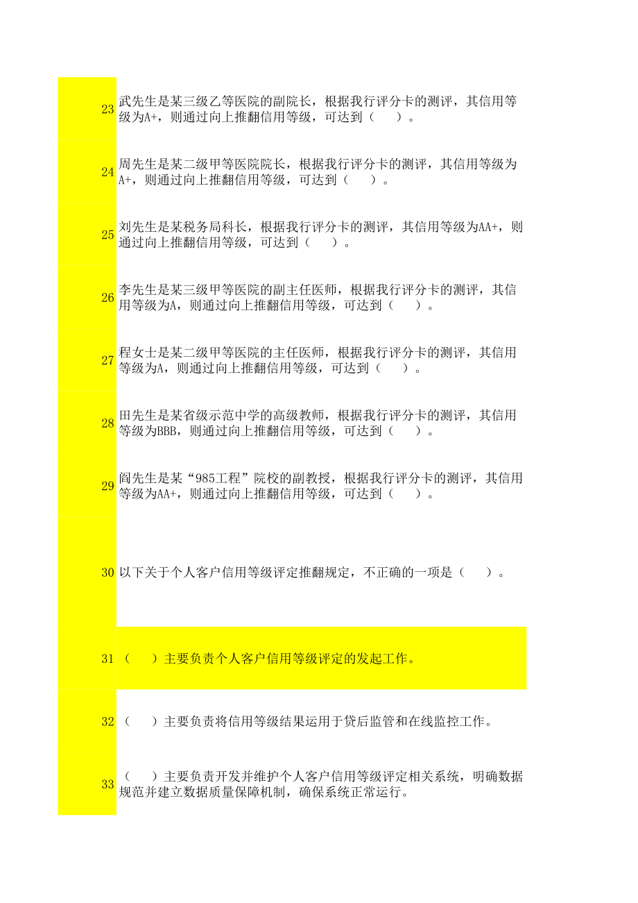 银行员工业务试题：个人信用等级评定114.xls_第3页