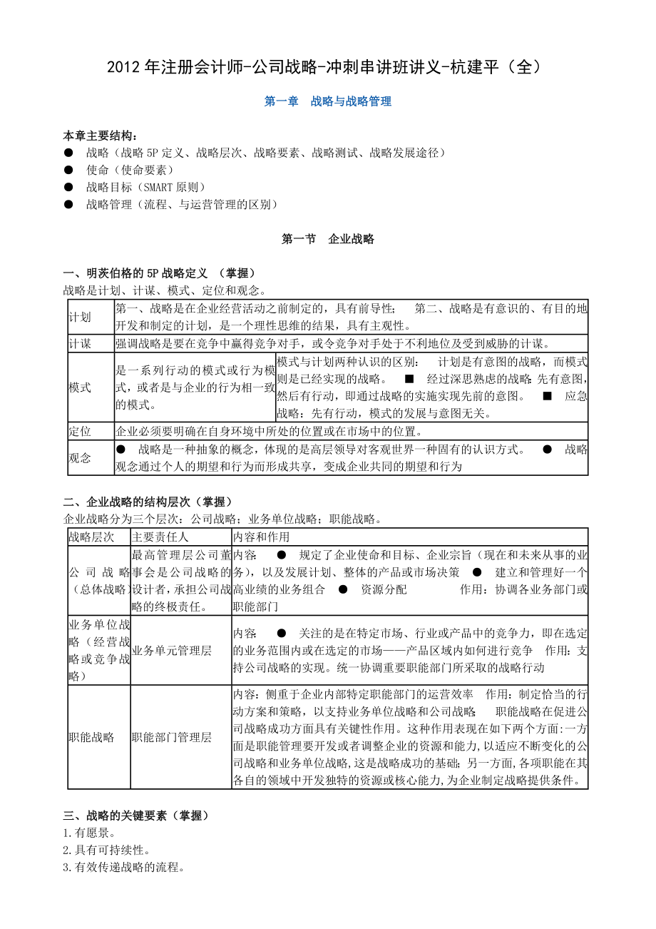 注册注册会计师公司战略冲刺串讲班讲义.doc_第1页