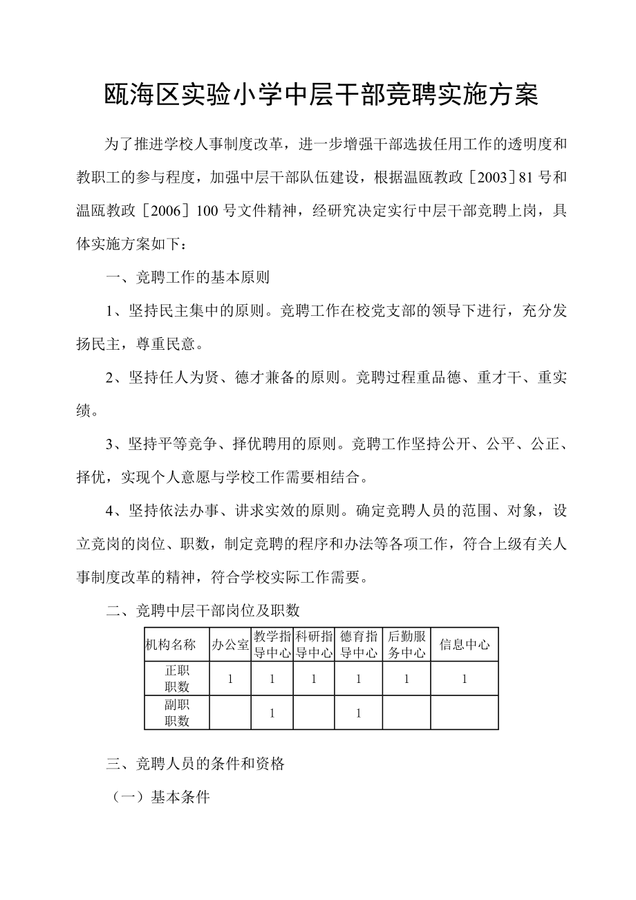 小学中层干部竞聘实施方案.doc_第1页