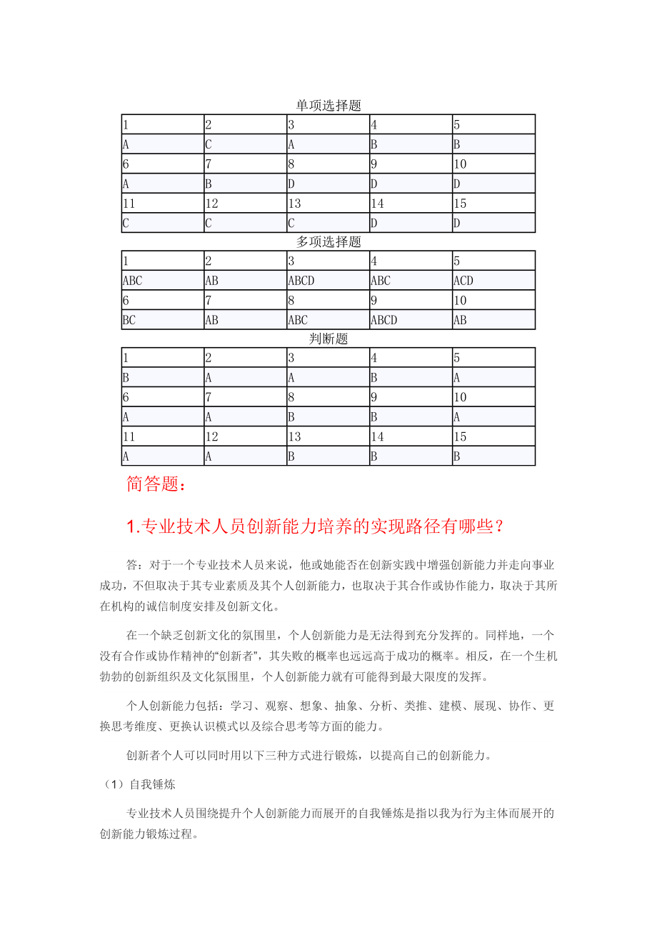 漳州电大专业技术人员创新能力培养网上考试题答案(保过).doc_第1页