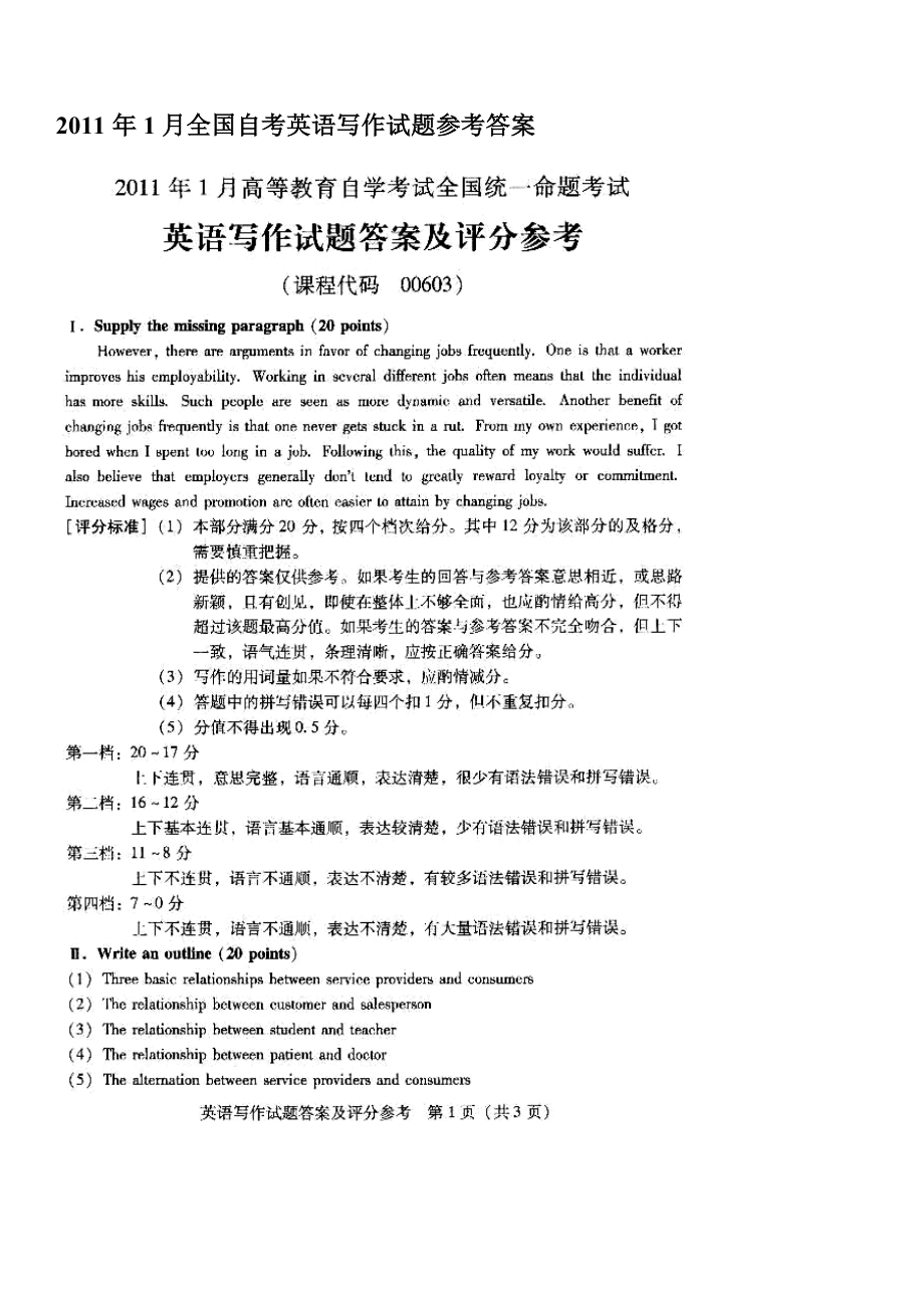 全国1月高等教育自学考试英语写作试题参考答案.doc_第1页