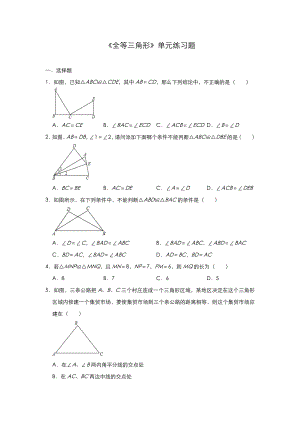 人教版八年级上册数学第十二章《全等三角形》单元练习题.doc