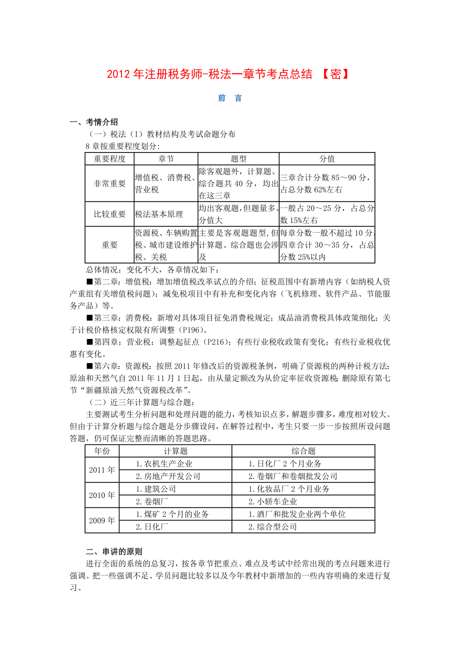 注册税务师税法一冲刺串讲 章节重点总结.doc_第1页