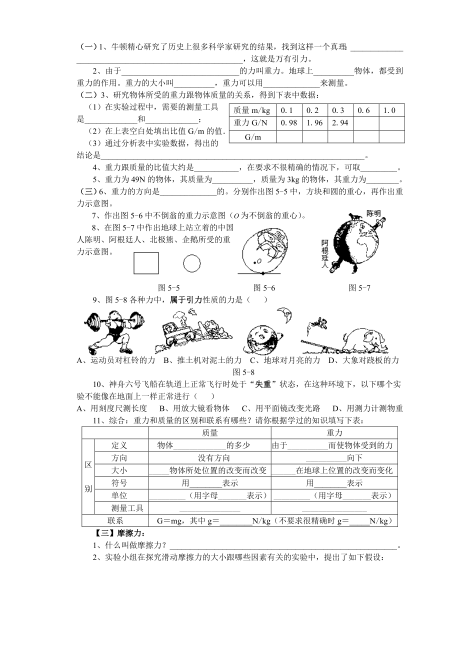 单元同步练习(五)十三章：力和机械之一.doc_第2页