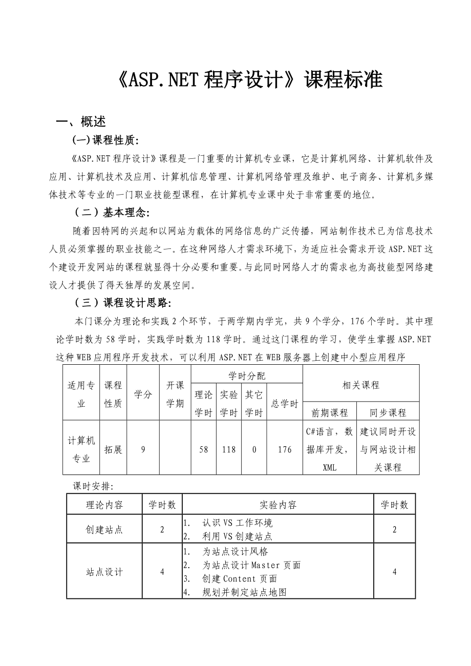 《ASPNET程序设计》课程标准.doc_第1页