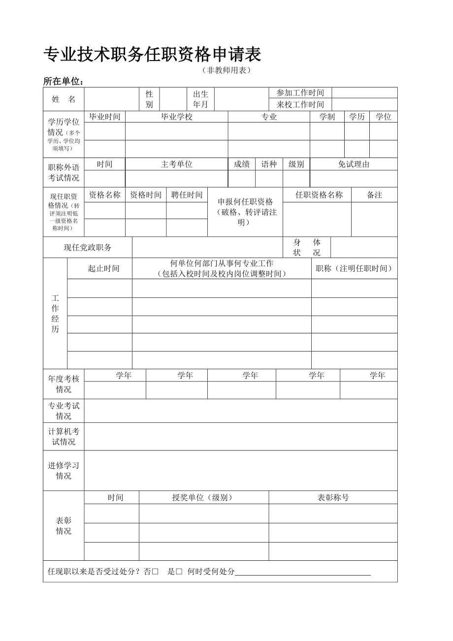 专业技术职务任职资格申请表.doc_第1页