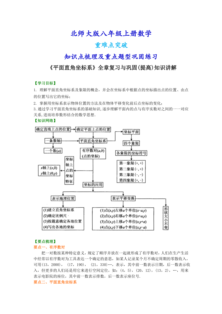 北师大版八年级上册数学《平面直角坐标系》全章复习与巩固（提高版）知识点整理及重点题型梳理.doc_第1页