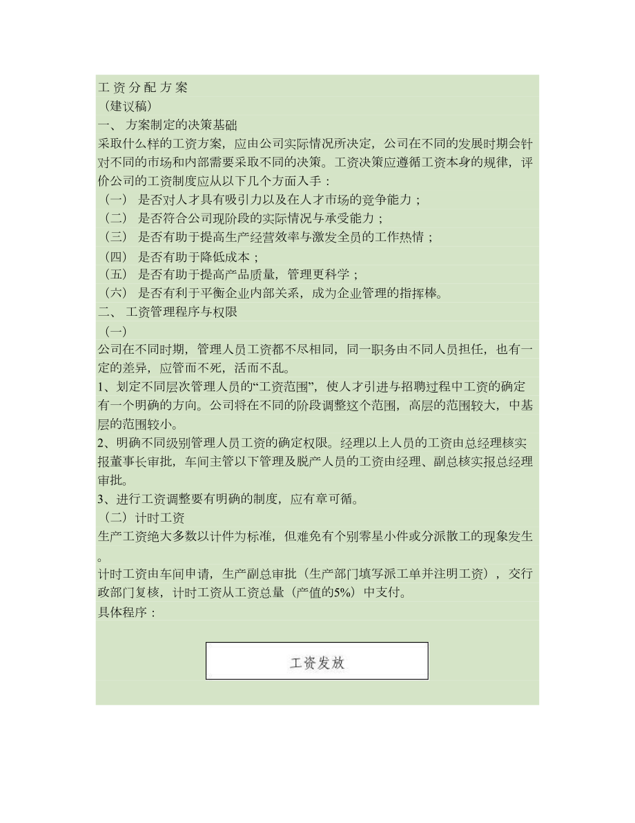 生产加工类企业的工资分配方案概要.doc_第1页