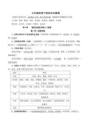 人教版七年级地理下册知识点复习梳理.doc