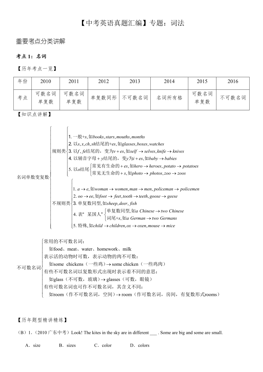 广东中考英语真题汇编-词法专题.docx_第1页