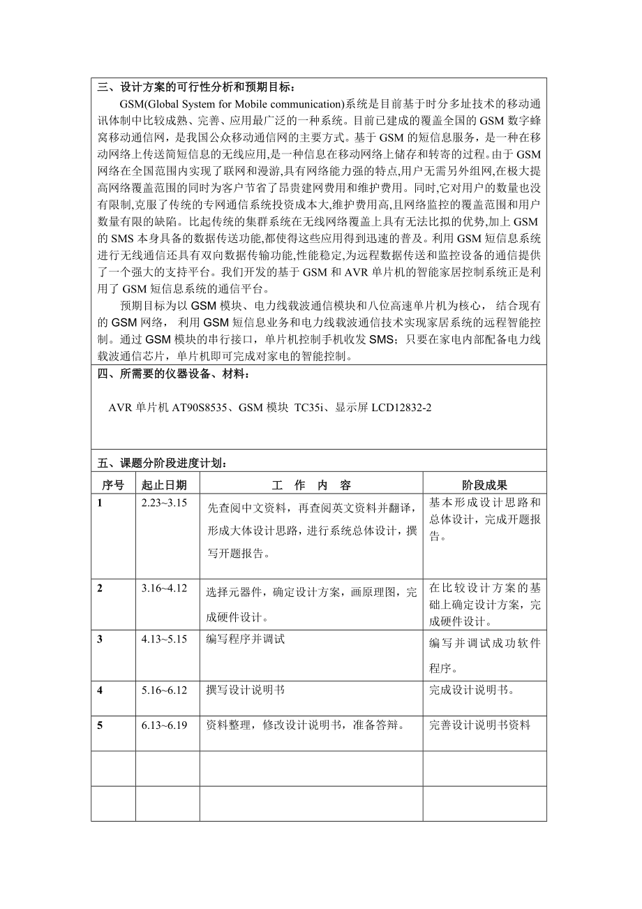 毕业设计（论文）开题报告基于GSM的智能家居控制系统设计.doc_第2页