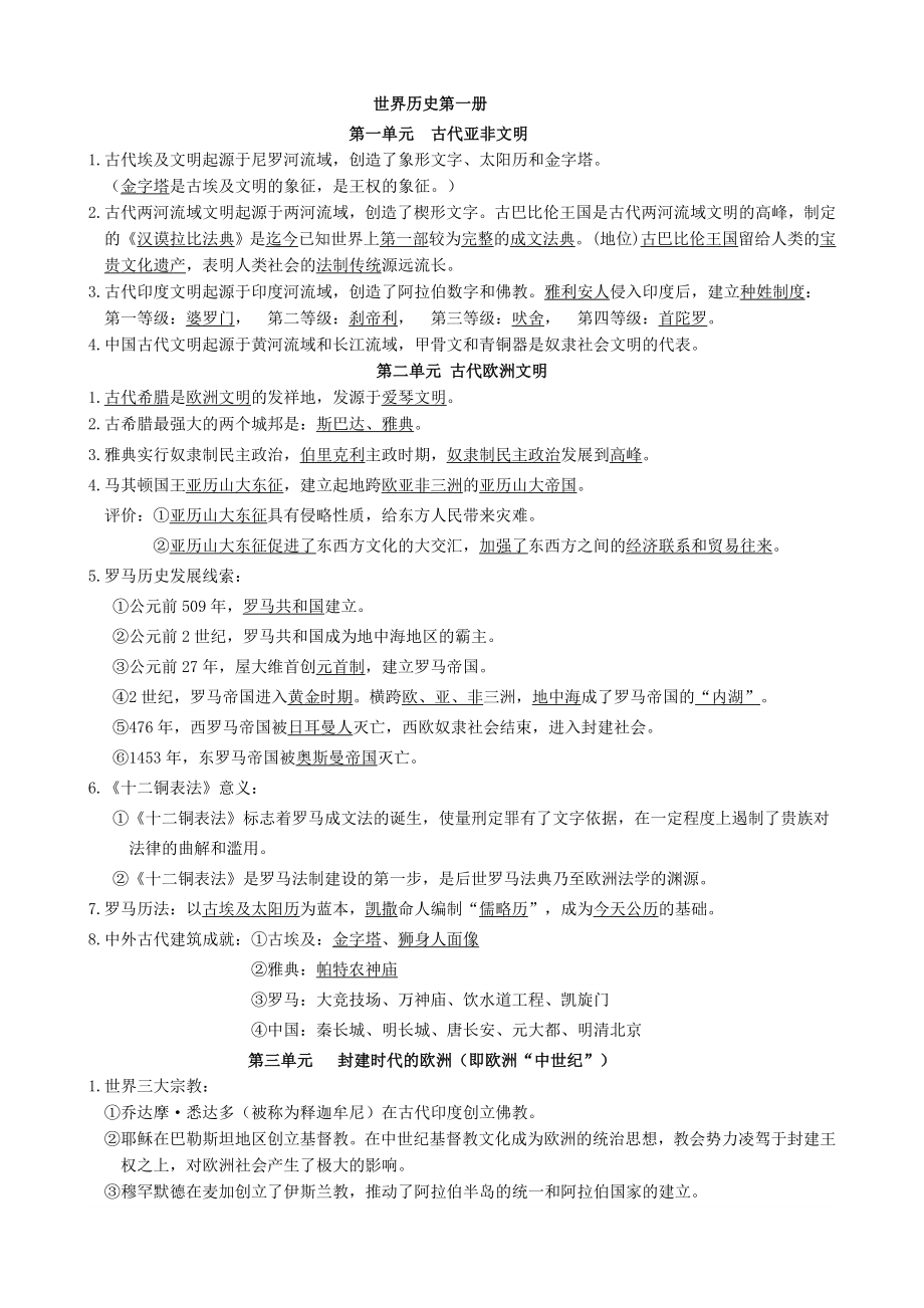 初中历史会考《世界历史第一册》全部知识点汇总清单.doc_第1页