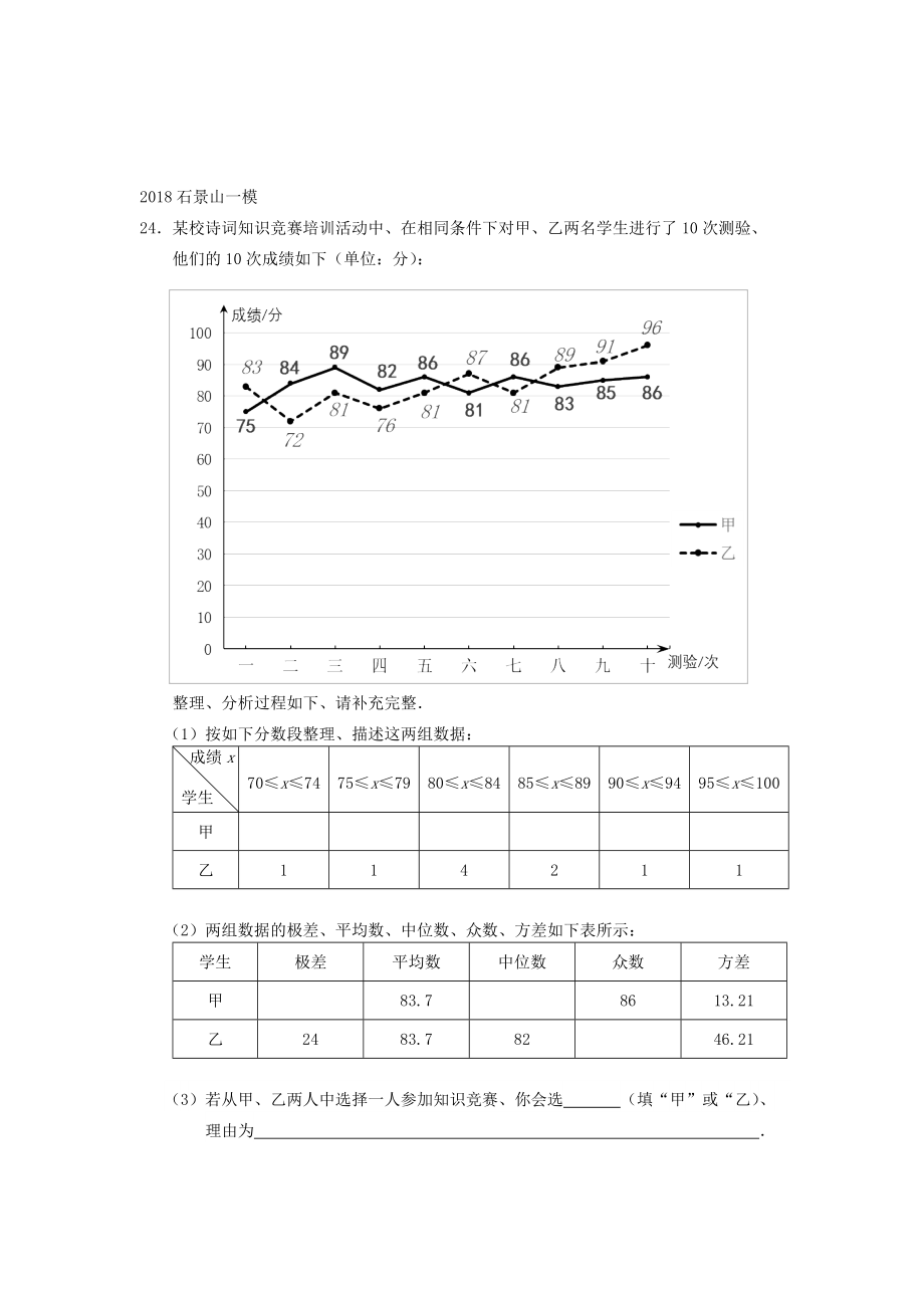 北京市2019年中考数学一模分类汇编--统计综合题.doc_第2页