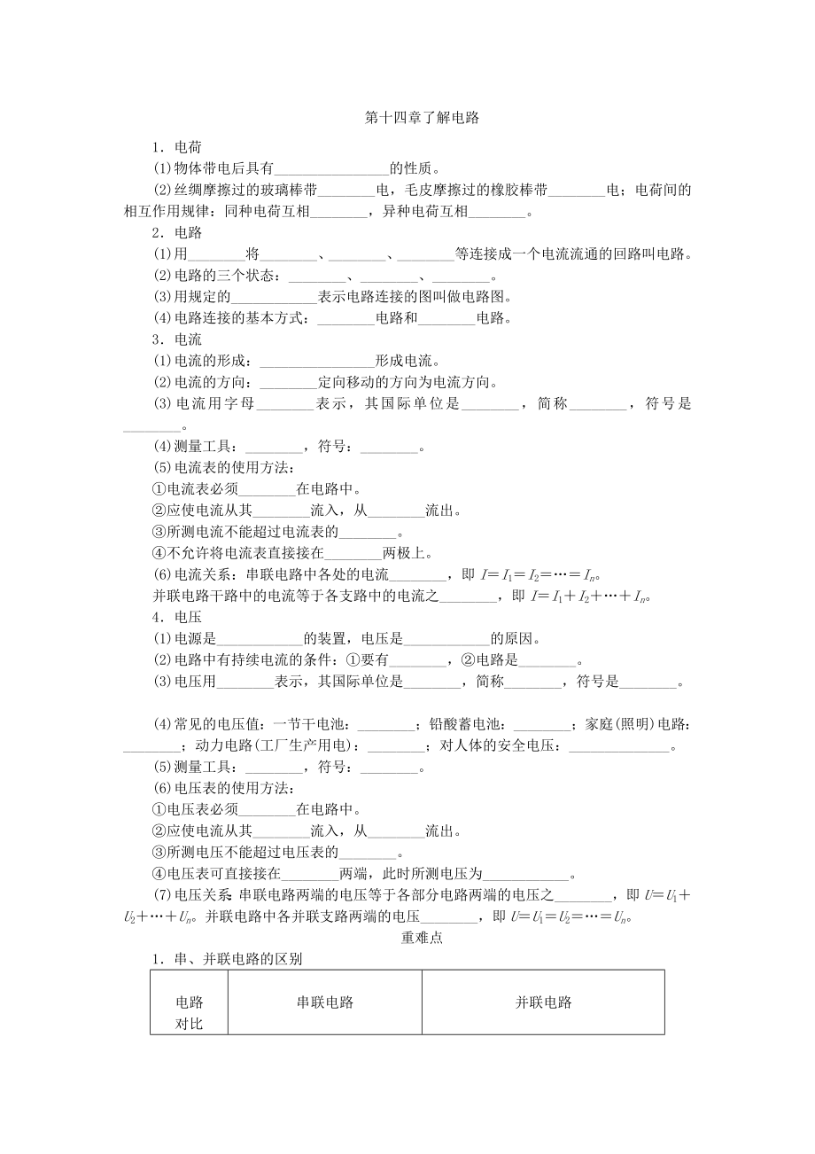 沪科版九年级物理全册第十四章了解电路复习学案(无答案).docx_第1页