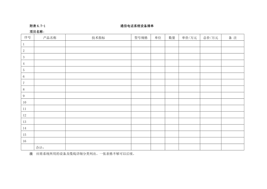 通信电话系统资料表格.doc_第1页