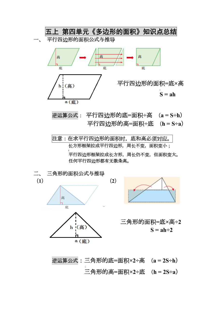 新北师大版五年级上册数学多边形的面积知识点总结全.doc_第1页