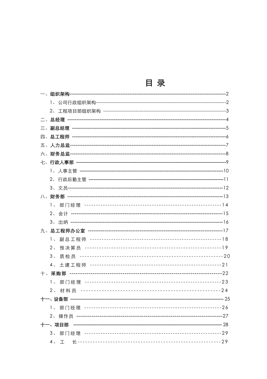 建筑建设公司组织架构图及岗位说明书模板.doc_第2页