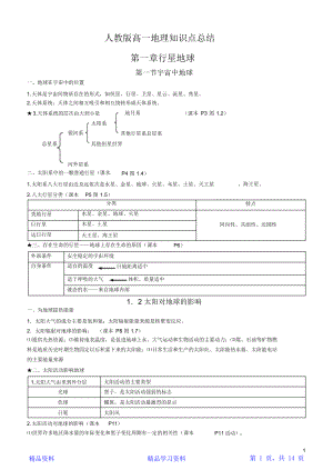 最全面人教版高一地理知识点总结(精华版).docx